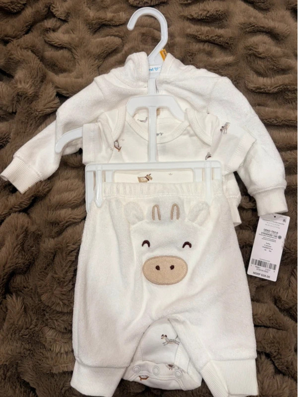 NWT 3 piece cow outfit with bodysuit , pants, and zip up sweater newborn